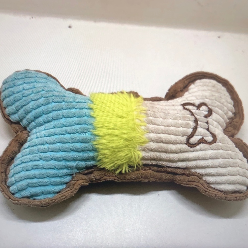 Plush Bone Dog Toy - Blue, Cream & Yellow - Unbranded